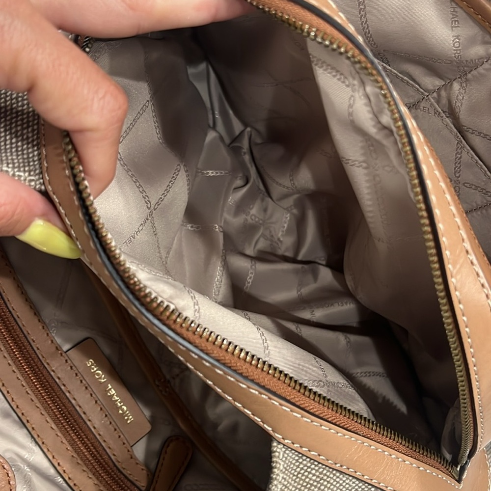 Rare Michael Kors Satchel Handbag Raven Molly Arlo Leather Canvas Hobo Tote Bag - Picture 6 of 16